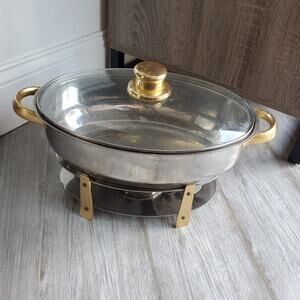 Command Performance Gold 18/10 Stainless Steel Pan w Lid and Chafing Dish 12"